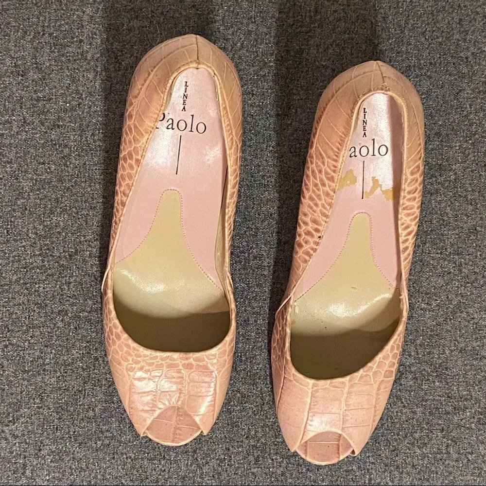 Linea Paolo Italy Nude Peep Toe Alligator Leather Heel 8.5